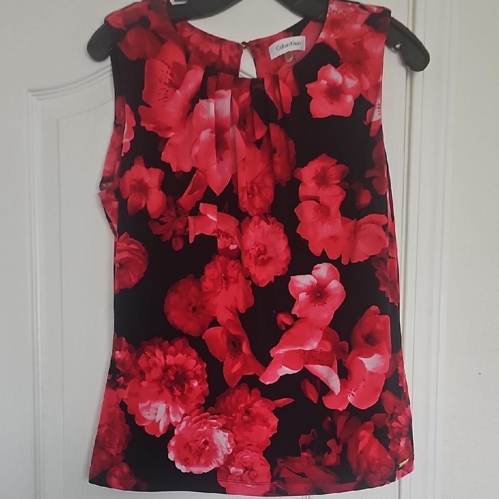 Calvin Klein Red Floral Sleeveless Blouse